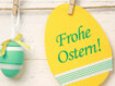 Grafik mit 2 Ostereiern und Aufschrift Frohe Ostern!