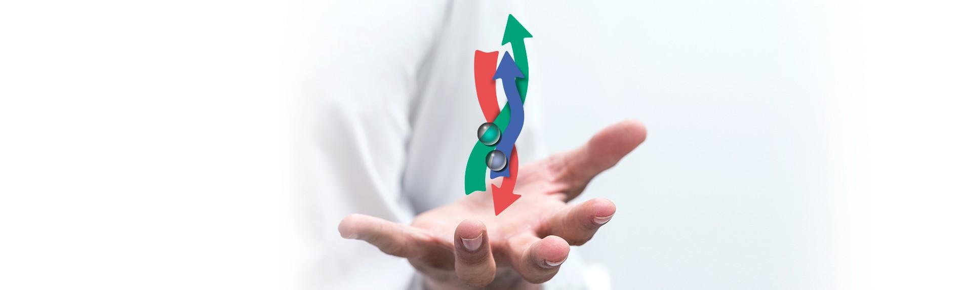 Académie Juzo colloque sur la lymphologie flèches colorées suspendues au-dessus d'une main