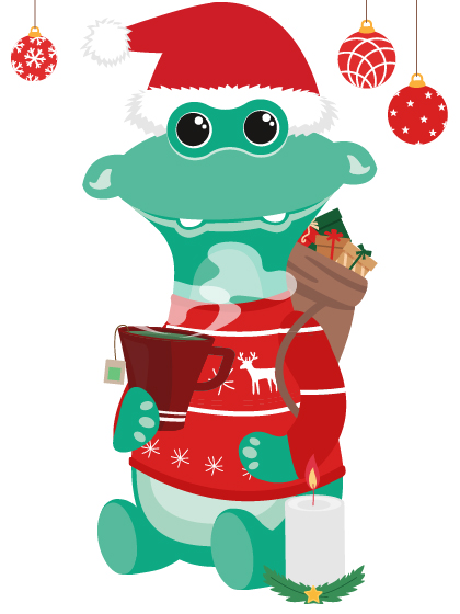 Illustriertes Fabelwesen namens Julius in Weihnachtslook