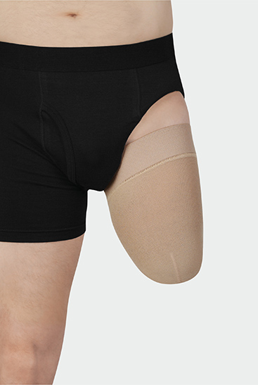 Productfoto Juzo bovenbeenstompkous Man draagt bovenbeenstompkous