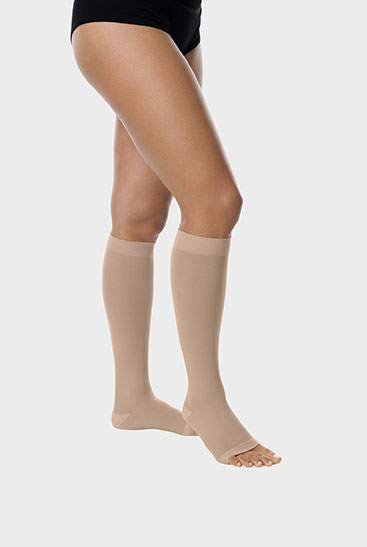 Juzo Basic below-knee stockings in Almond, with open toe