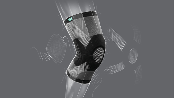 Tegning Funktionalitet møder design Tegnet fremhævelse af det intuitive design i Genu Xtra Knæbandage